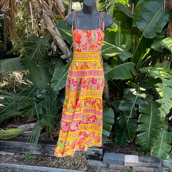 Farm Rio spaghetti strap tiered floral dress